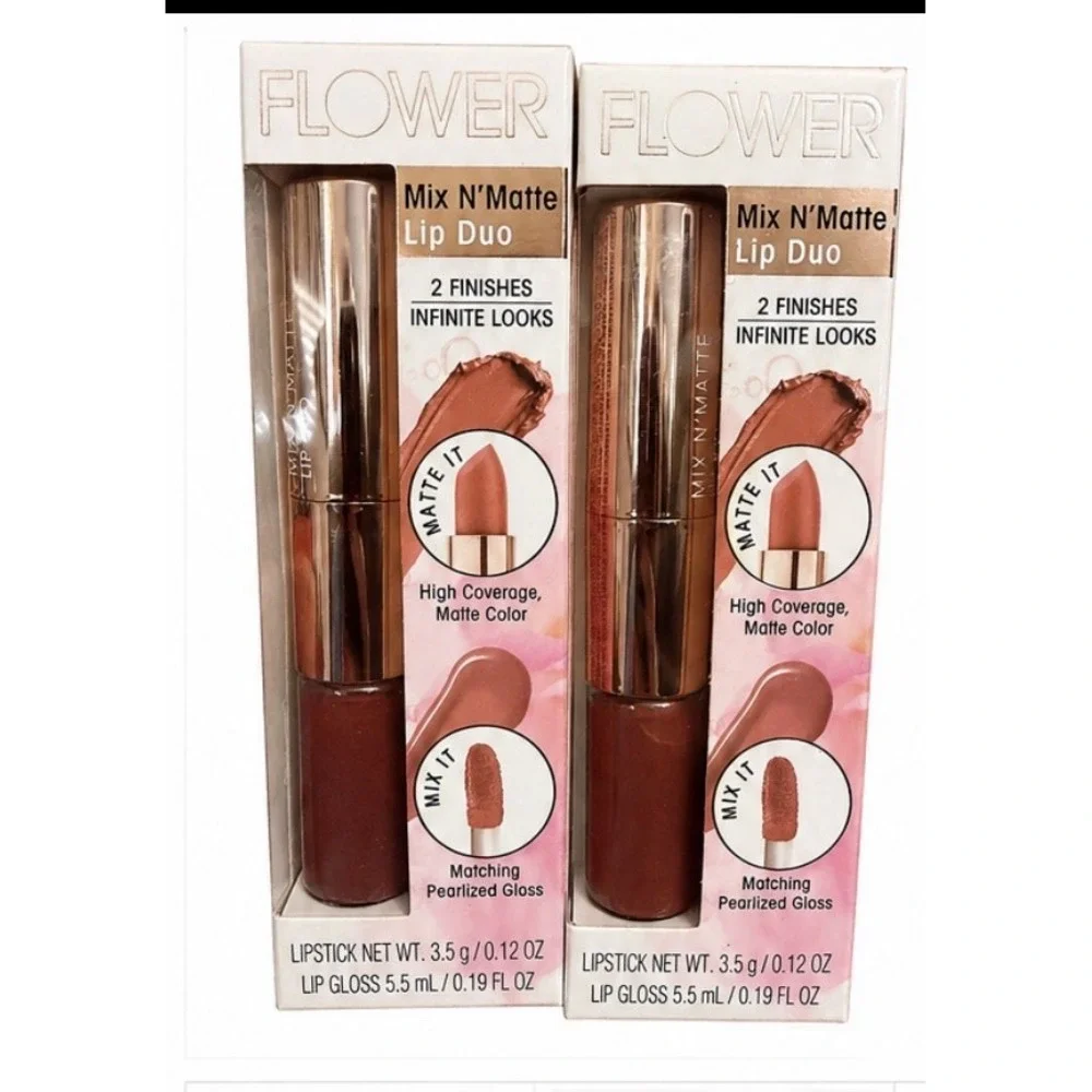 🆕️ 2Lot Flower Beauty Mix N'Matte Lip Duo Matte Lipstick LD4 Brown Envy 0.19 oz